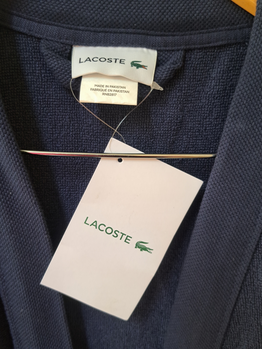 Lacoste Mens Classic Pique Robe Navy Blue Cotton Blend Bathrobe NWT Large - Picture 5 of 7